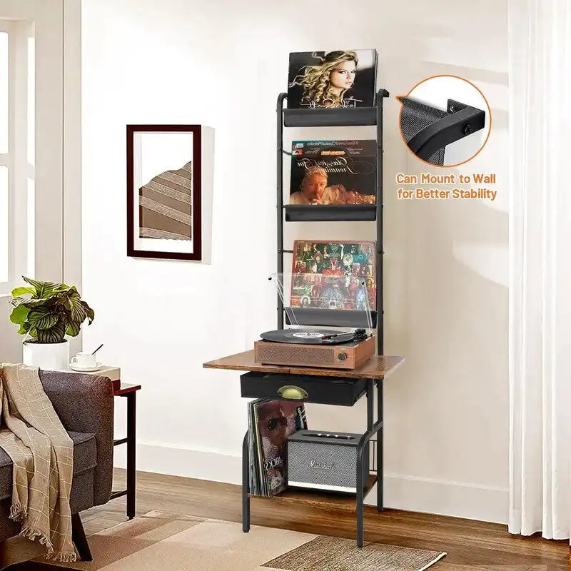 Supporto per giradischi con contenitore per vinili - 13.8 L x 11.8W x 56.7 H