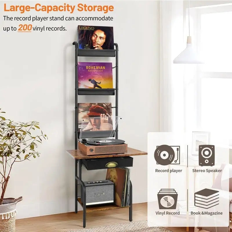 Szafka na gramofon z miejscem na płyty winylowe - 13.8 L x 11.8W x 56.7 H