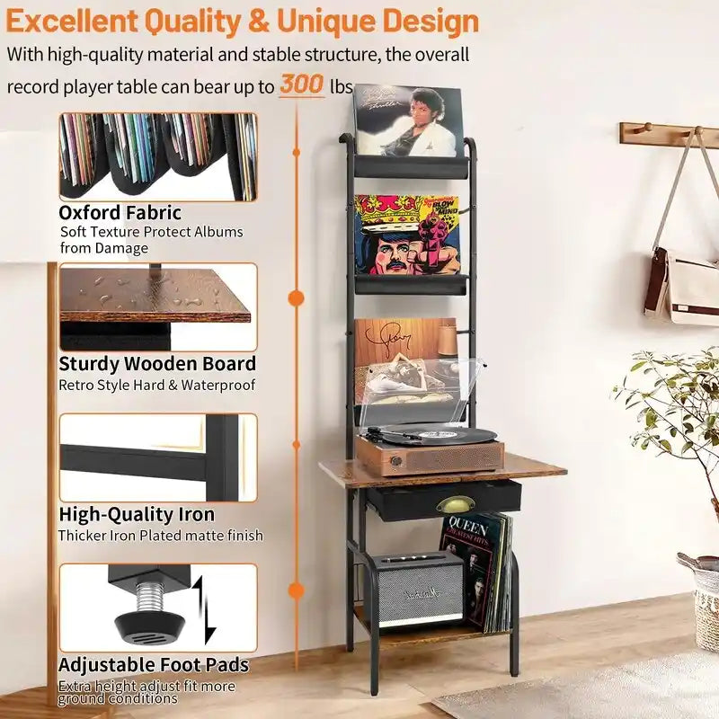 Supporto per giradischi con contenitore per vinili - 13.8 L x 11.8W x 56.7 H
