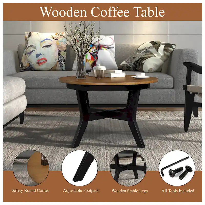 Round Coffee Table, Stylish Accent Table, Perfect for Drinks, Books & Home Decor Display