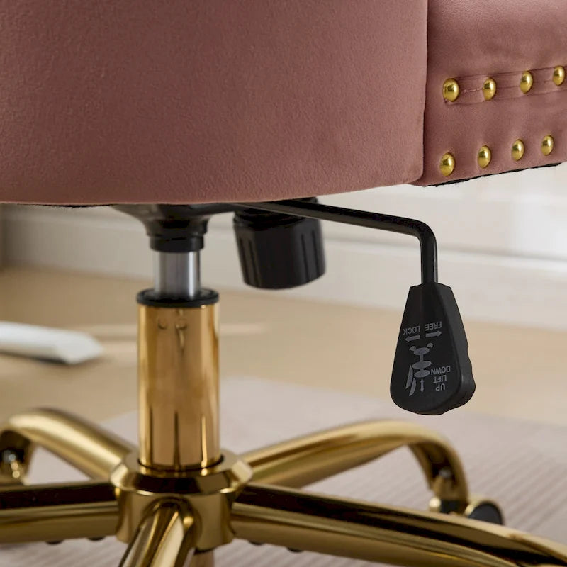 Gray Velvet Tufted Home Office Chair with Golden Metal Base - Adjustable Swivel Desk Chair