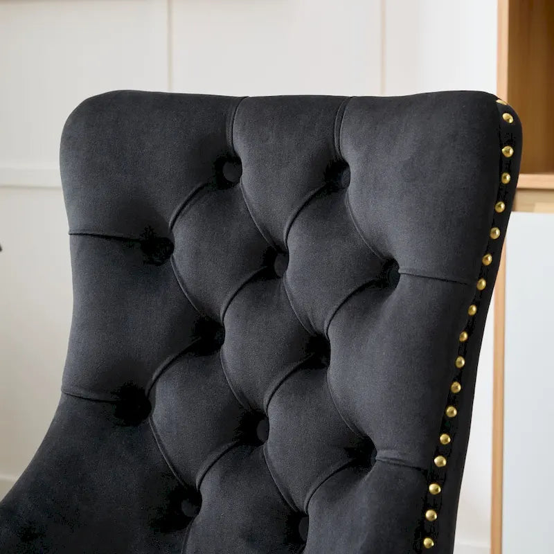 Gray Velvet Tufted Home Office Chair with Golden Metal Base - Adjustable Swivel Desk Chair