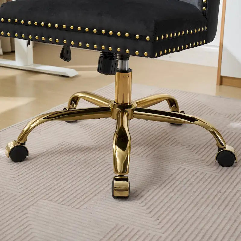 Gray Velvet Tufted Home Office Chair with Golden Metal Base - Adjustable Swivel Desk Chair