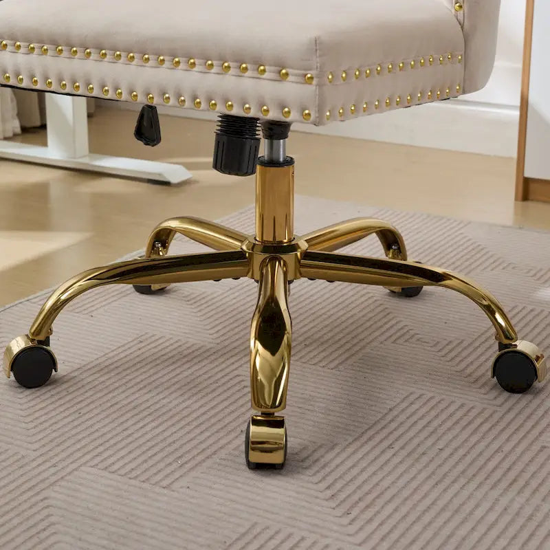 Gray Velvet Tufted Home Office Chair with Golden Metal Base - Adjustable Swivel Desk Chair