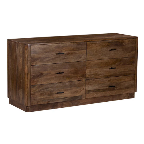 6 Drawers Dresser, Mango Wood, Walnut Finish, 60