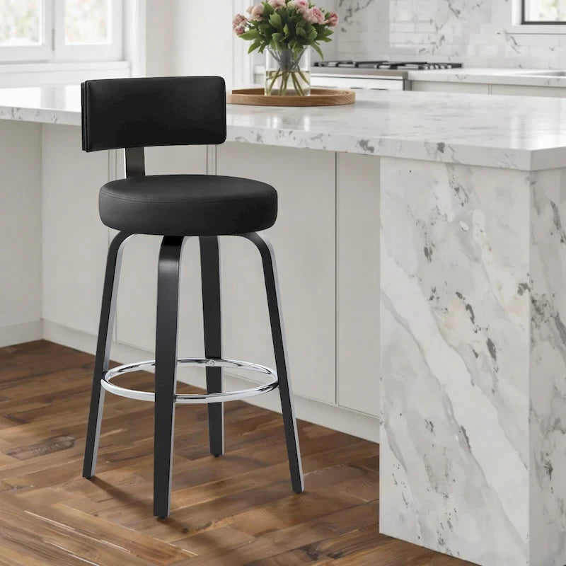 Sgabelli girevoli imbottiti da bancone/bar con gambe in legno