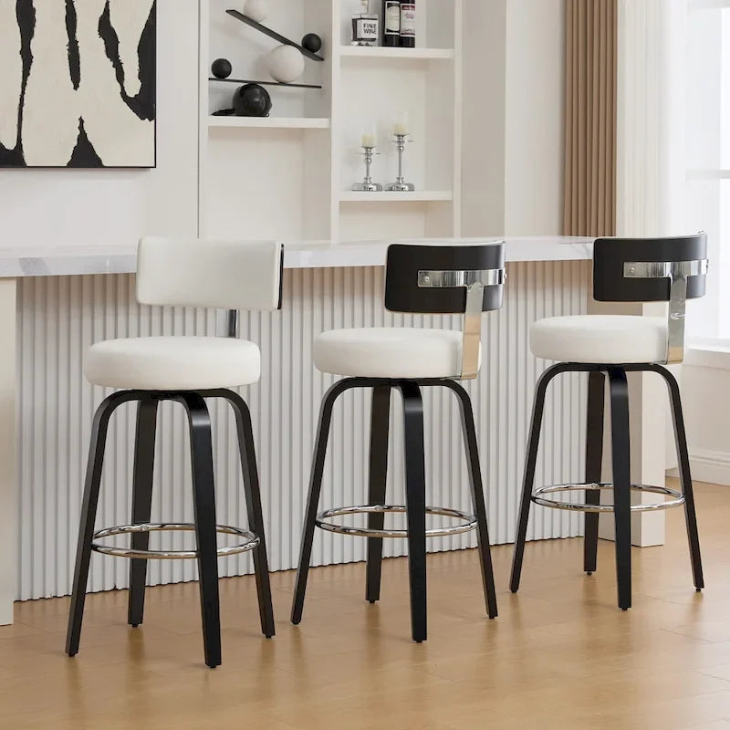 Upholstered Swivel Counter/ Bar Stools with Wood Legs