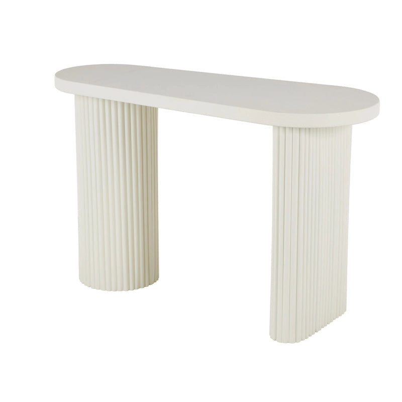 Metal Handmade Oval Console Table with Ribbed Legs - White