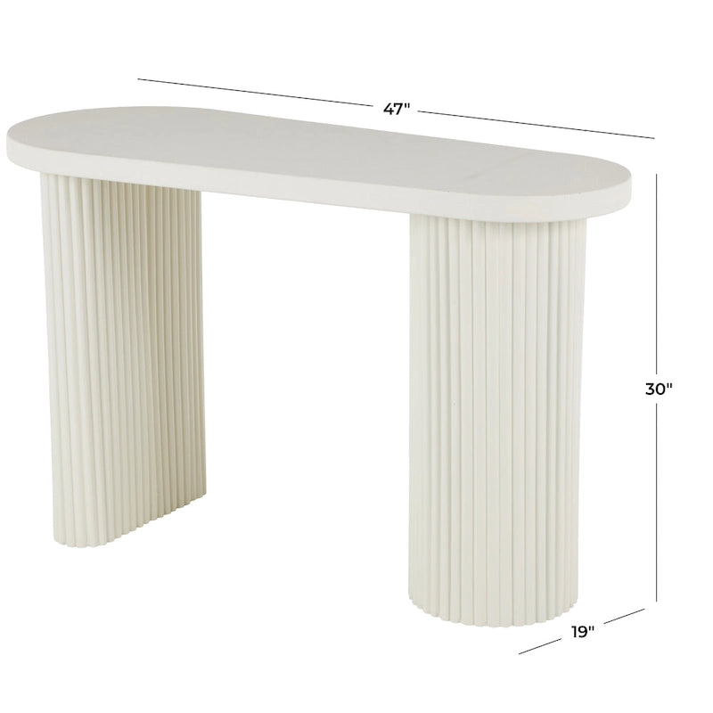 Metal Handmade Oval Console Table with Ribbed Legs - White