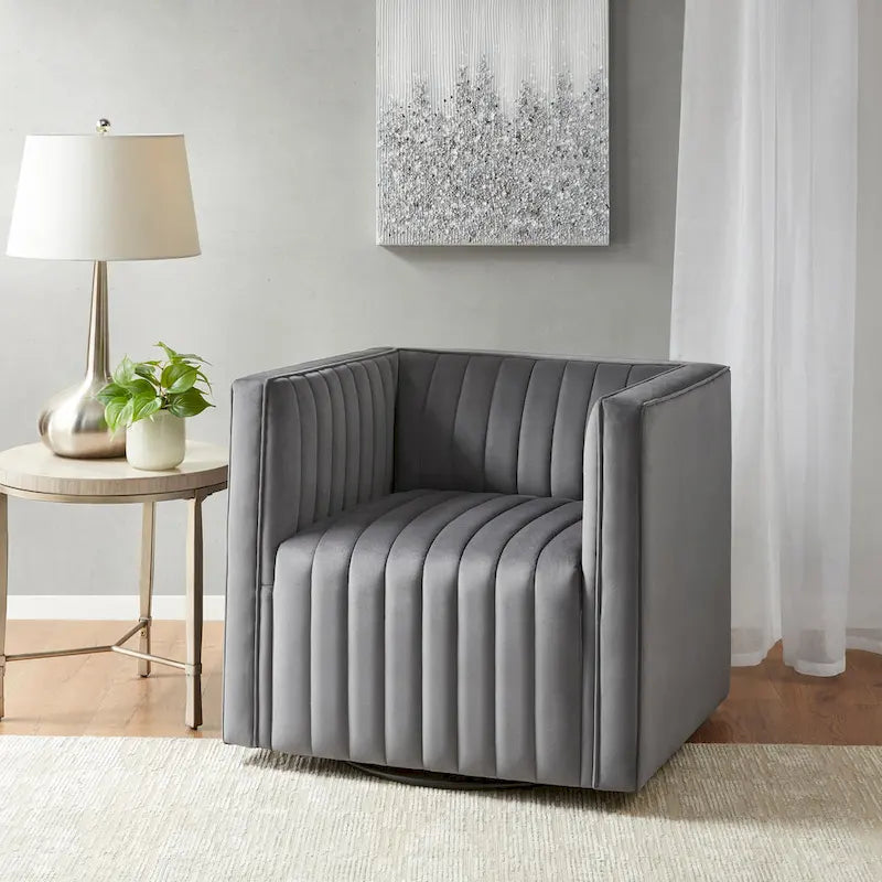 Madison Park Gayley Channel Tufted Swivel Armchair