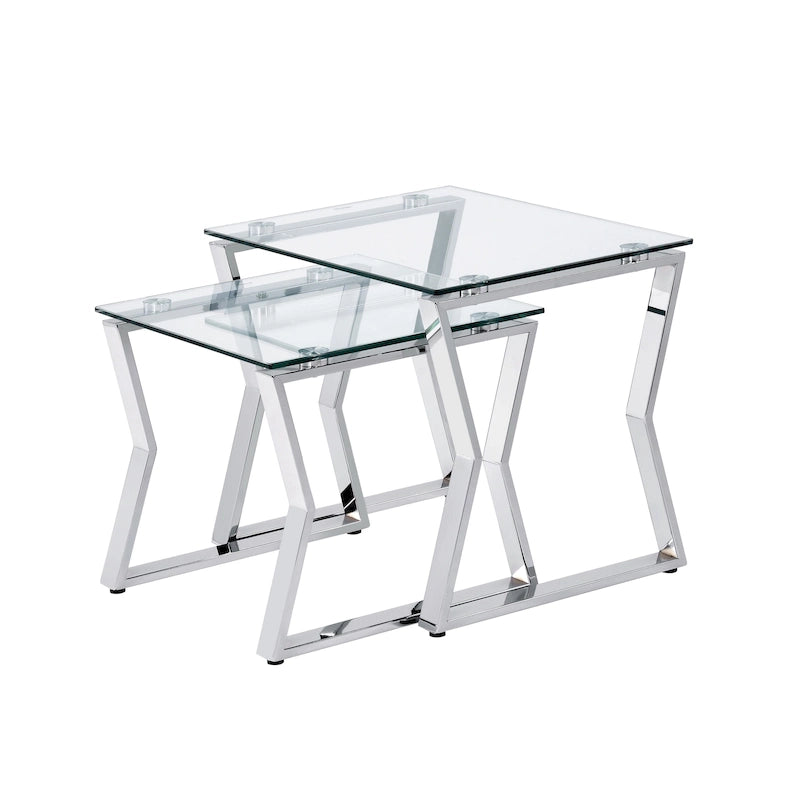 Contemporary 20-inch Glass Top 2-Piece Nesting Tables Set