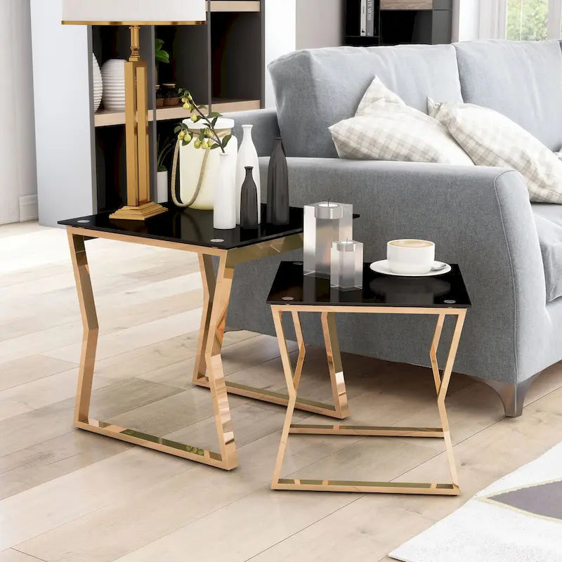 Contemporary 20-inch Glass Top 2-Piece Nesting Tables Set