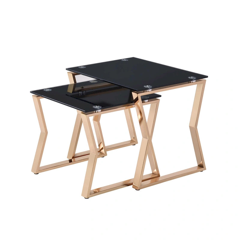 Contemporary 20-inch Glass Top 2-Piece Nesting Tables Set