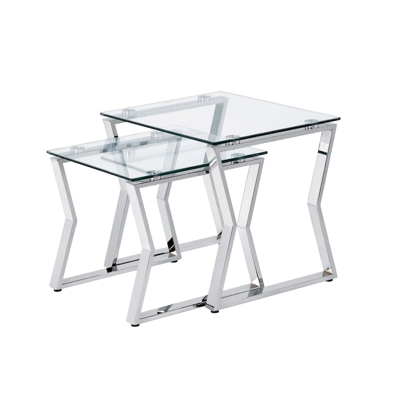 Contemporary 20-inch Glass Top 2-Piece Nesting Tables Set