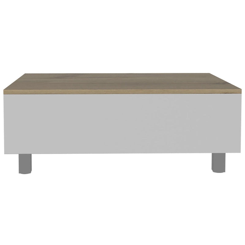 32 White And Light Oak Manufactured Wood Rectangular Lift Top Coffee Table With Drawer And Shelf - 21.4 H x 31.5 W x 21.4 D
