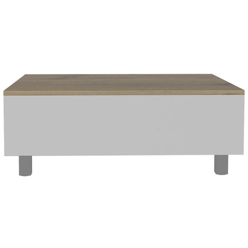 Tavolino da salotto rettangolare in legno ingegnerizzato bianco e rovere chiaro, 32, con piano sollevabile, cassetto e ripiano - 21.4 H x 31.5 W x 21.4 D