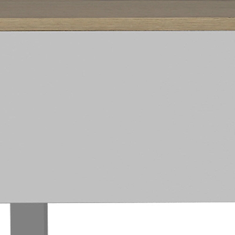 Tavolino da salotto rettangolare in legno ingegnerizzato bianco e rovere chiaro, 32, con piano sollevabile, cassetto e ripiano - 21.4 H x 31.5 W x 21.4 D