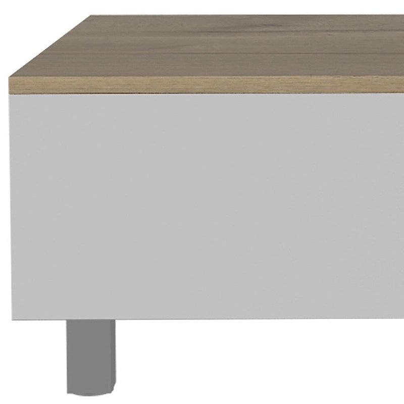 Tavolino da salotto rettangolare in legno ingegnerizzato bianco e rovere chiaro, 32, con piano sollevabile, cassetto e ripiano - 21.4 H x 31.5 W x 21.4 D