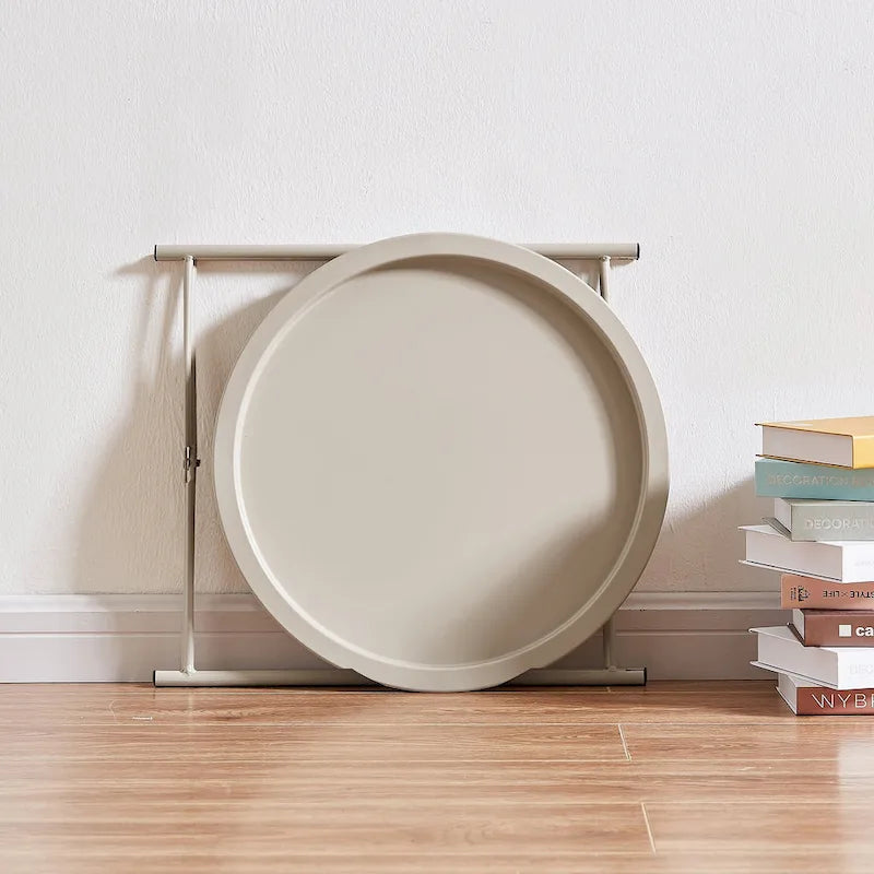 Folding Round TV Tray Table, Small Round Steel Side Table, No Assembly Required - 18.5 x 18.5 x 19.7 in