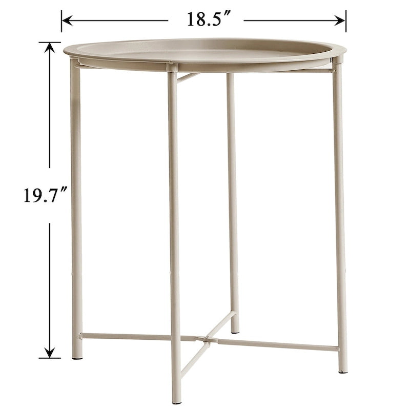 Folding Round TV Tray Table, Small Round Steel Side Table, No Assembly Required - 18.5 x 18.5 x 19.7 in