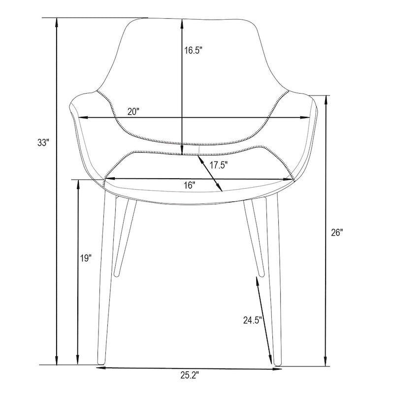 Poltroncina da pranzo con gambe in metallo, set da 2 - verde oliva - 24.5Dx25.2Wx33H