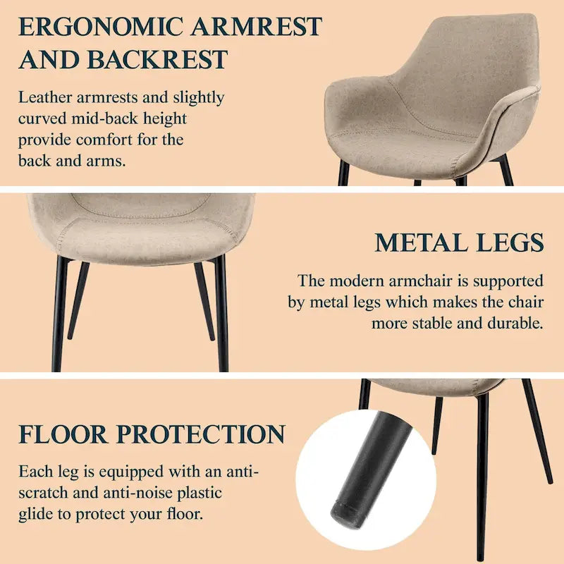 Poltroncina da pranzo con gambe in metallo, set da 2 - verde oliva - 24.5Dx25.2Wx33H