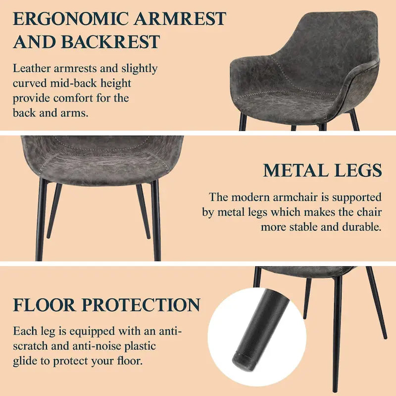 Poltroncina da pranzo con gambe in metallo, set da 2 - verde oliva - 24.5Dx25.2Wx33H