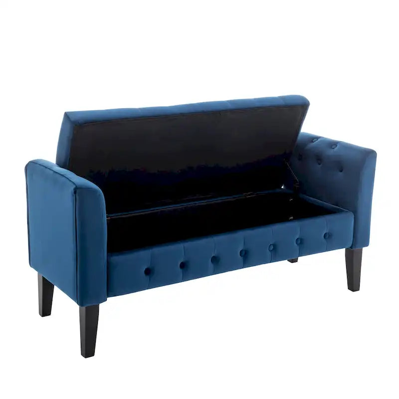 Velvet Storage Bench with Rubberwood Legs