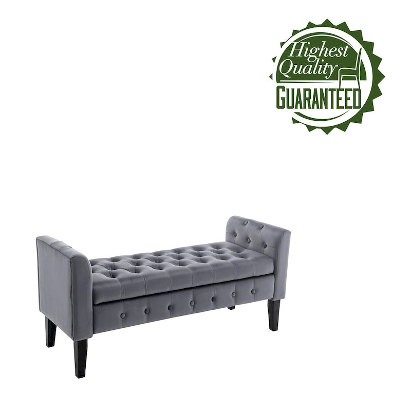 Velvet Storage Bench with Rubberwood Legs