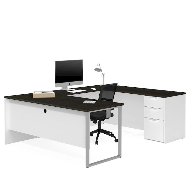 Scrivania a U, ampia scrivania per computer a forma di U, con spazioso piano di lavoro per l'ufficio domestico