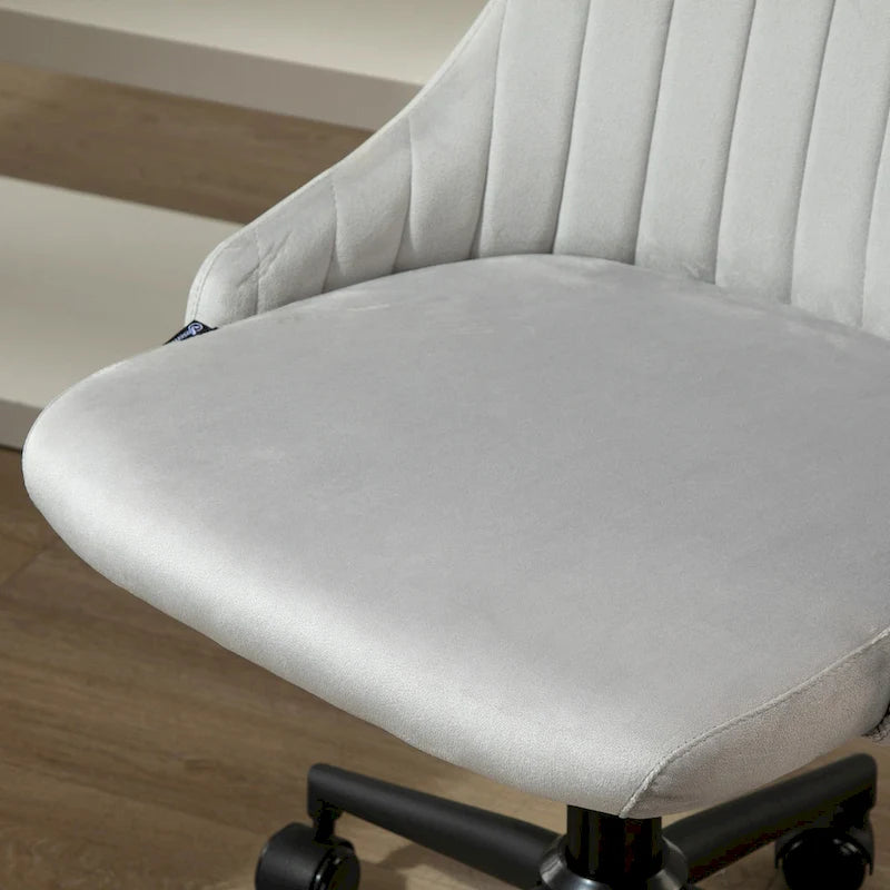 Sedia da ufficio con schienale medio, girevole, in velluto e dalla forma a conchiglia, per la scrivania di casa o della camera da letto