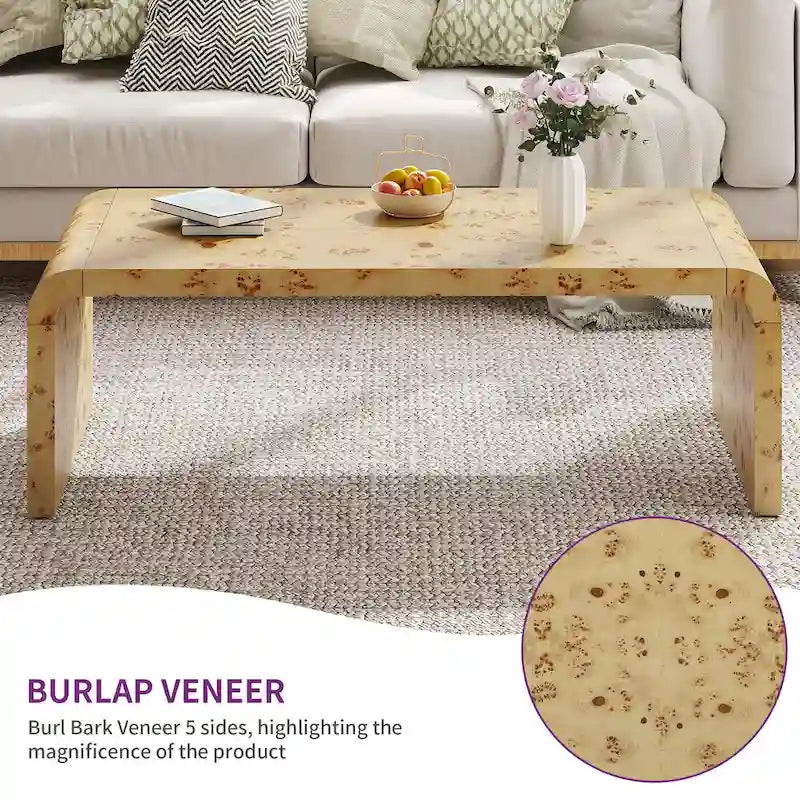 45 Arched Burl Leather Coffee Table
