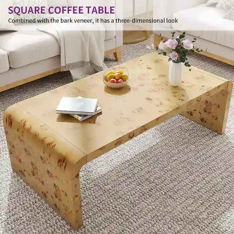 45 Arched Burl Leather Coffee Table