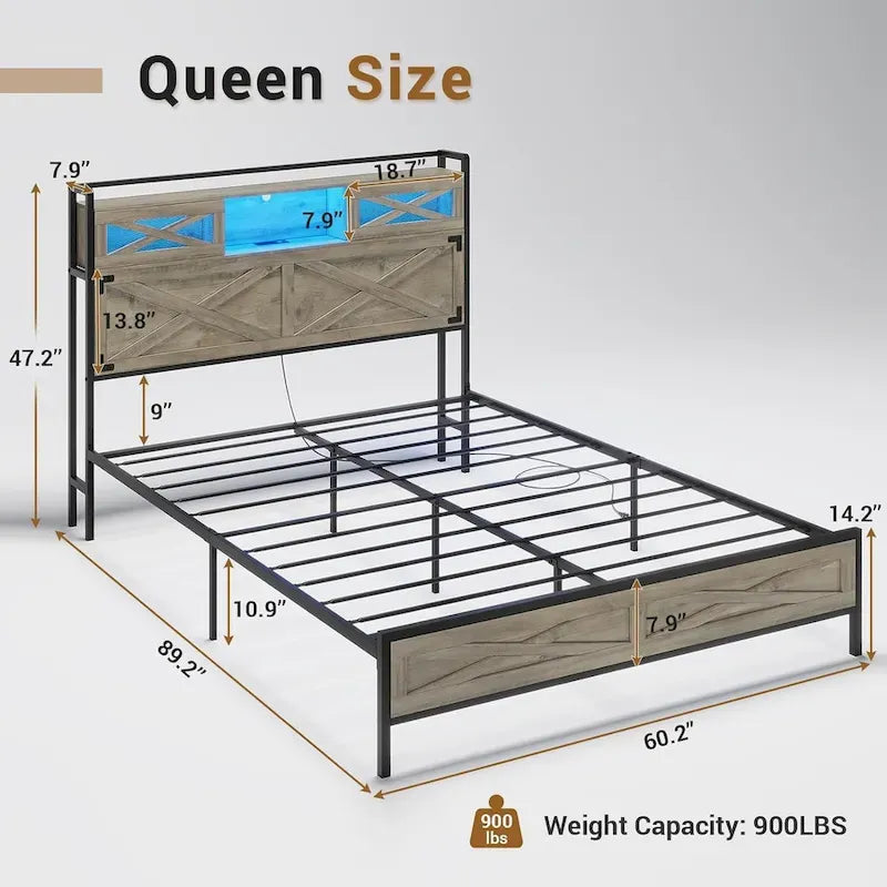 Struttura letto in stile rustico con testiera contenitore e porta scorrevole stile fienile