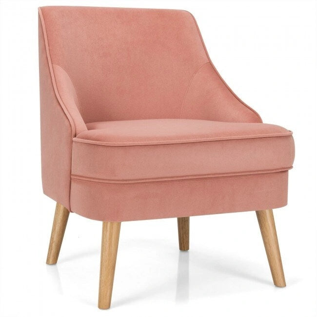 Poltrona decorativa rivestita in velluto con gambe in legno di caucciù - 27 x 25 x 30 (L x W x H)