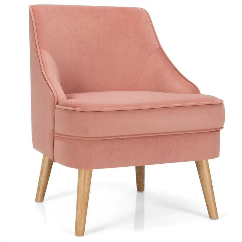 Poltrona decorativa rivestita in velluto con gambe in legno di caucciù - 27 x 25 x 30 (L x W x H)
