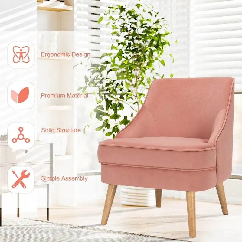 Tapicerowany aksamitną tkaniną fotel dekoracyjny z nogami z drewna kauczukowego - 27 x 25 x 30 (L x W x H)