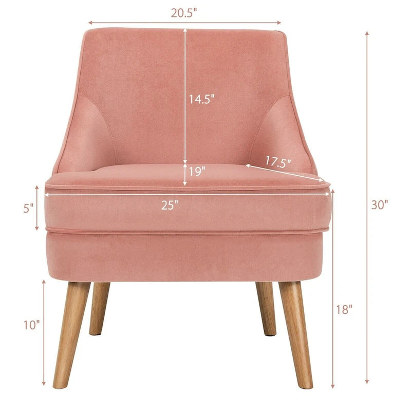 Tapicerowany aksamitną tkaniną fotel dekoracyjny z nogami z drewna kauczukowego - 27 x 25 x 30 (L x W x H)