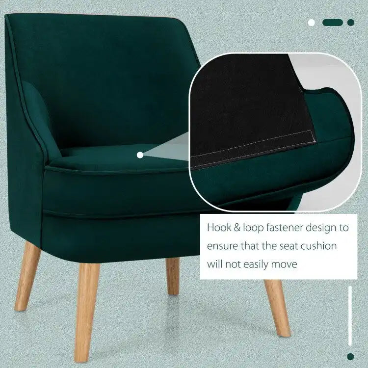 Tapicerowany aksamitną tkaniną fotel dekoracyjny z nogami z drewna kauczukowego - 27 x 25 x 30 (L x W x H)