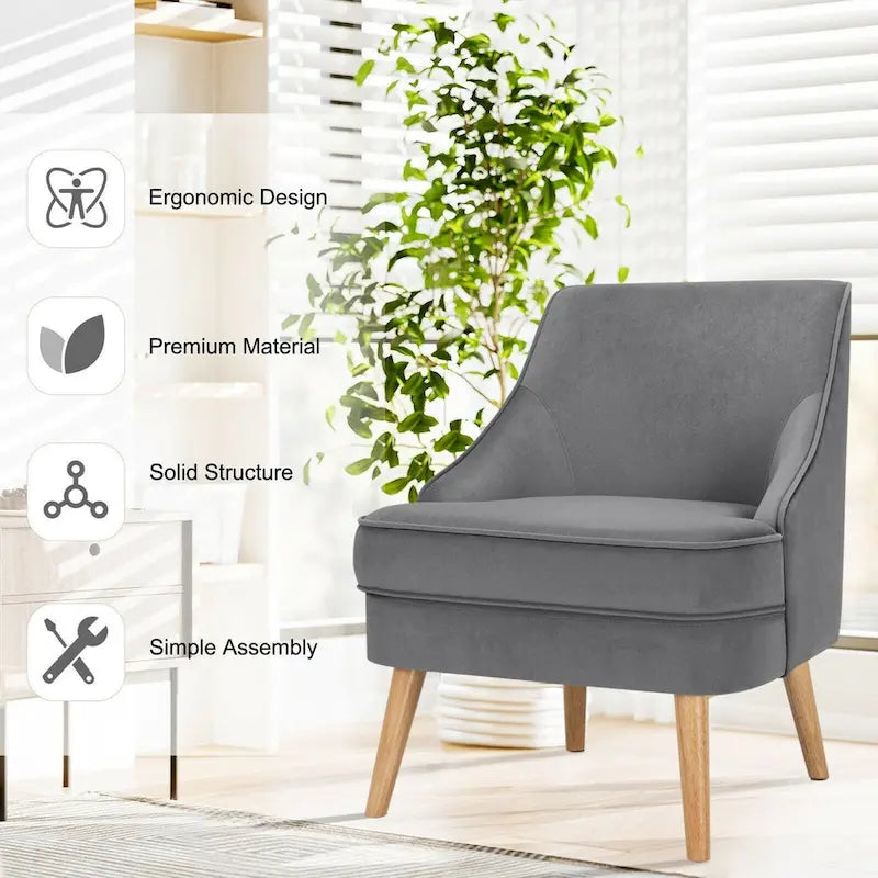 Tapicerowany aksamitną tkaniną fotel dekoracyjny z nogami z drewna kauczukowego - 27 x 25 x 30 (L x W x H)