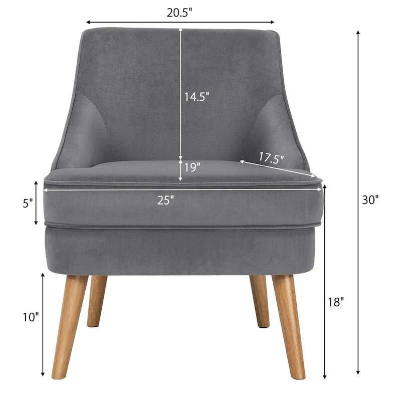 Tapicerowany aksamitną tkaniną fotel dekoracyjny z nogami z drewna kauczukowego - 27 x 25 x 30 (L x W x H)