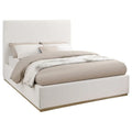 King Size Bed, Upholstered Panel Headboard, Gold Plinth Base
