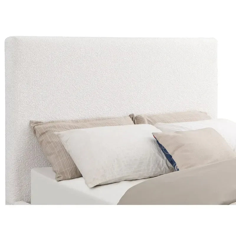 King Size Bed, Upholstered Panel Headboard, Gold Plinth Base