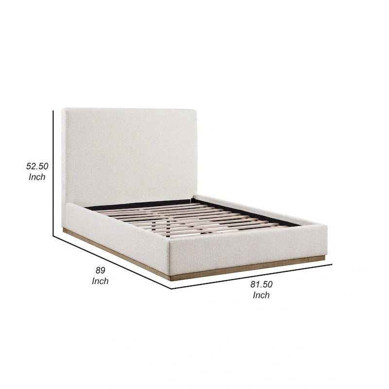 King Size Bed, Upholstered Panel Headboard, Gold Plinth Base
