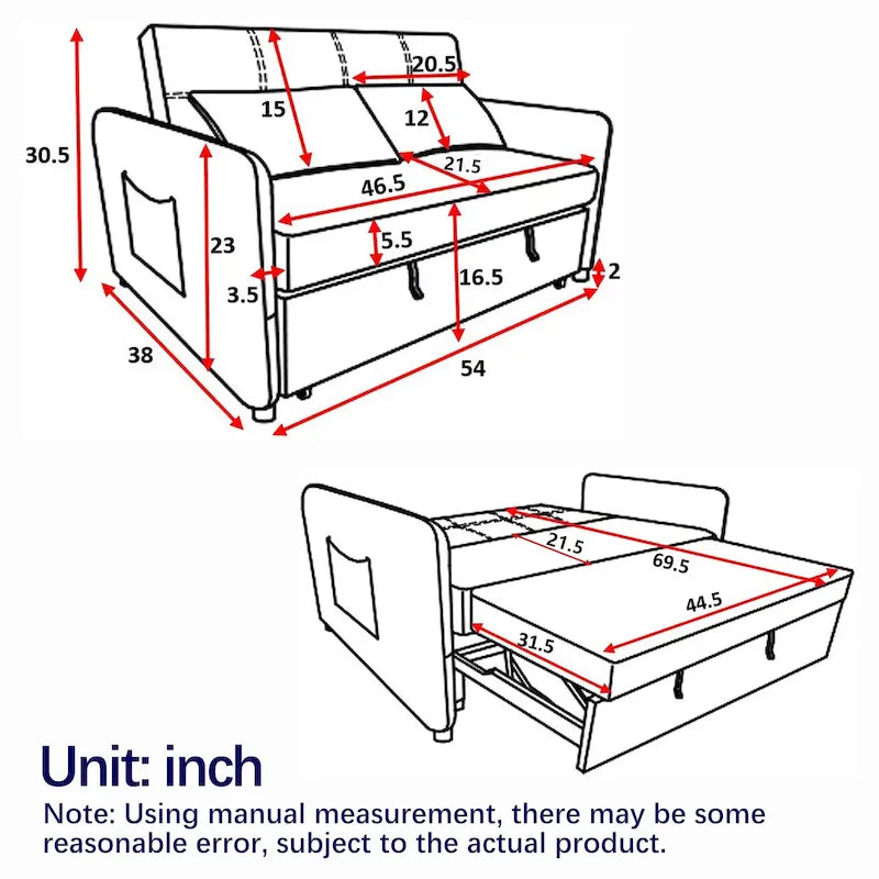 Divano letto matrimoniale in velluto versatile 3 in 1