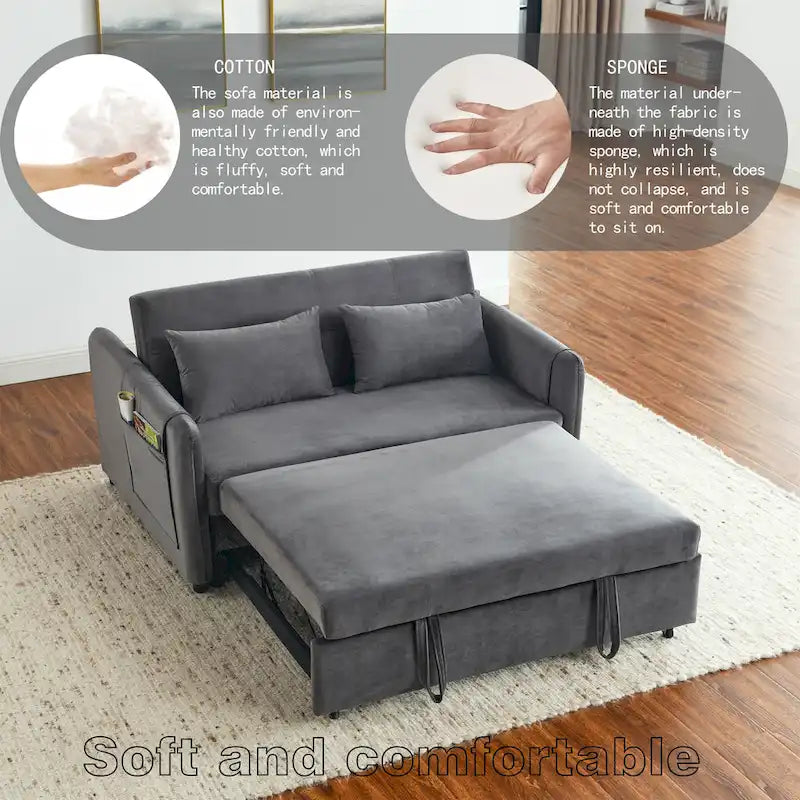 3-in-1 Versatile Velvet Double Sofa with Pullout Bed