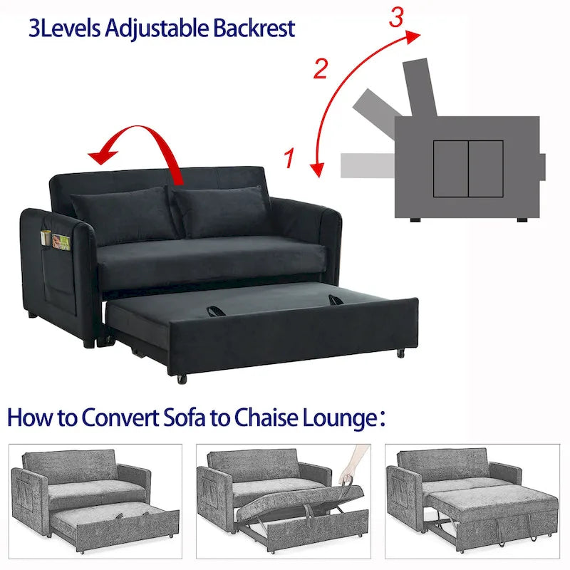 3-in-1 Versatile Velvet Double Sofa with Pullout Bed