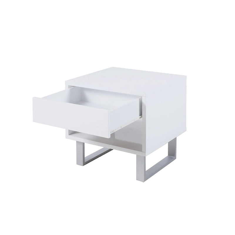 Tavolino rettangolare bianco lucido con 1 cassetto
