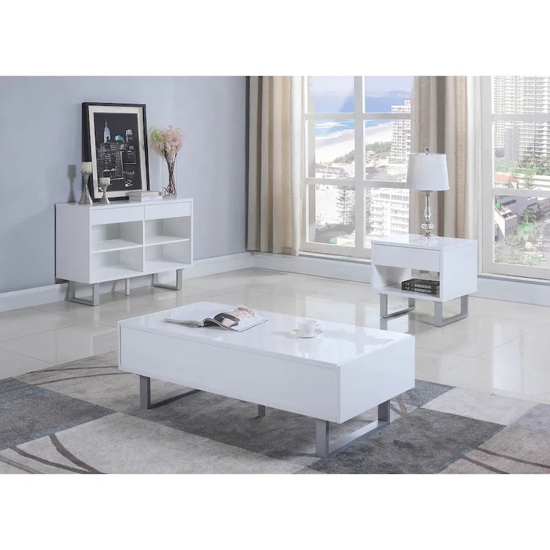 High Glossy White Rectangular 1-drawer End Table