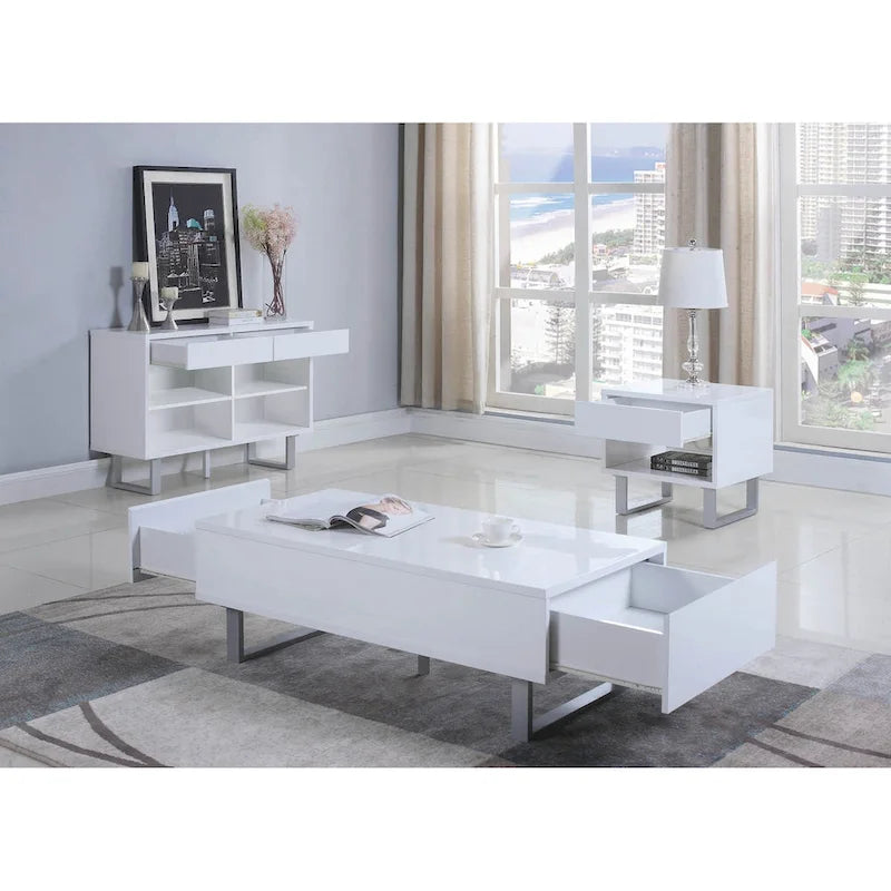 High Glossy White Rectangular 1-drawer End Table